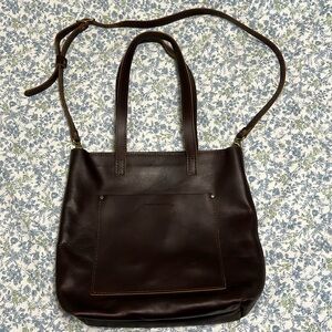Portland Leather Crossbody Tote Bag, ZIPPER, Grizzly